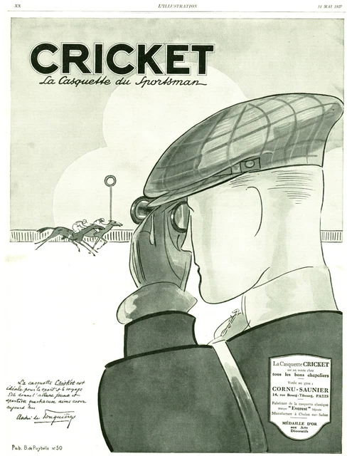 CRICKET la casquette du Sportsman PUBLICITE - AD 1926 Réf : 1783