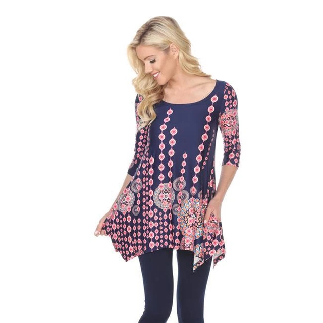 White Mark 1301-43-XL Rella Tunic Top - Navy Extra Large