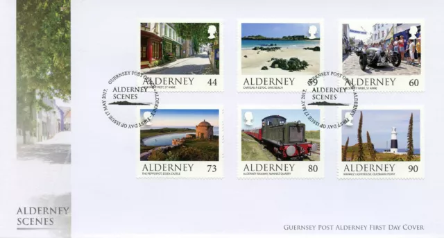 Alderney 2017 FDC Scenes Castles Lighthouses Trains Cars 6v Cover Tourism Stamps