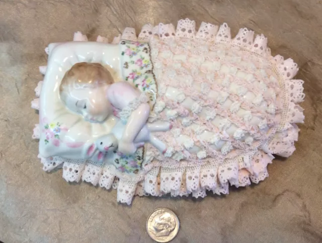 Beautiful Vintage MV Dresden Irish Lace Sleeping Baby Sweet Dreamer SS 2