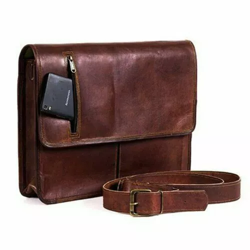 Homme Femmes Véritable Cuir Marron Vintage Messager Mallette Épaule Portable Sac