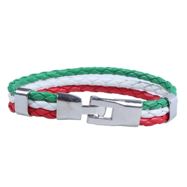 3X(Jewelry bracelet, Italian flag bangle, leather alloy, for men's women, green