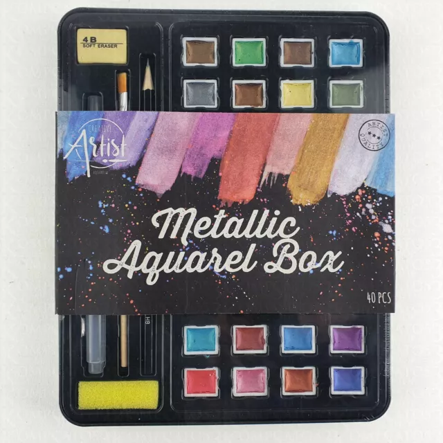 Metallic Aquarellfarben Set 36 Farben 1 Wassertankpinsel 1 HB Bleistift 1 Pinsel