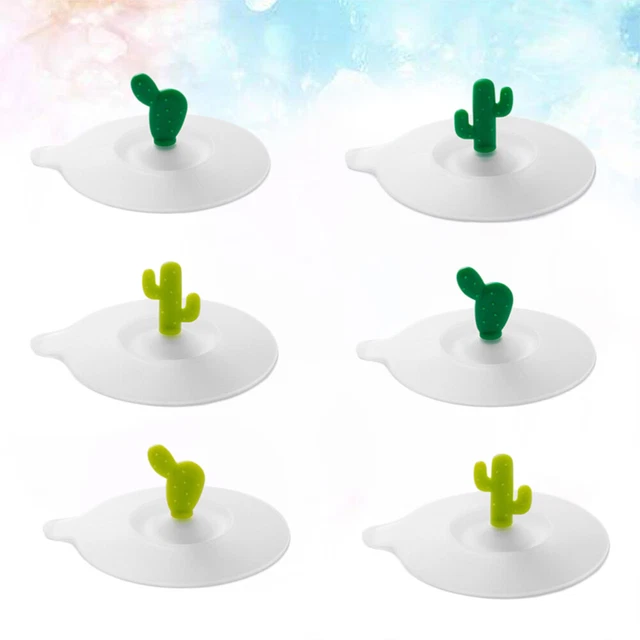 6 PIEZAS tapas redondas a prueba de fugas para tazas de silicona a prueba de polvo dibujos animados cactus succión selladas