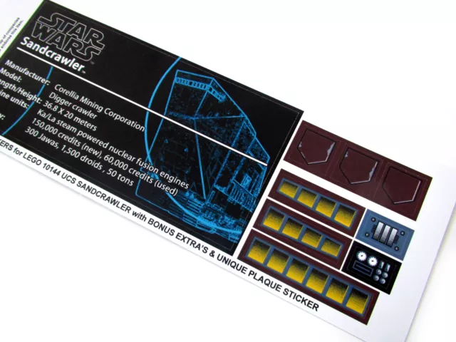 REPLACEMENT STICKERS for STAR WARS Set 10144 SANDCRAWLER ,MODELS,ETC + EXTRA'S