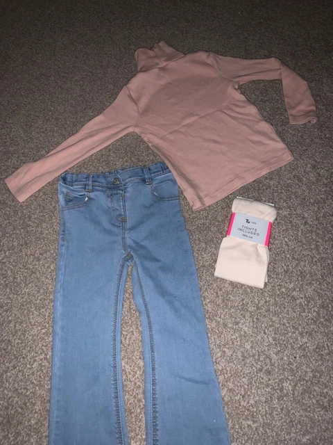 3-4 years girls jeans jumper turtle neck tights outfit pink blue bundle