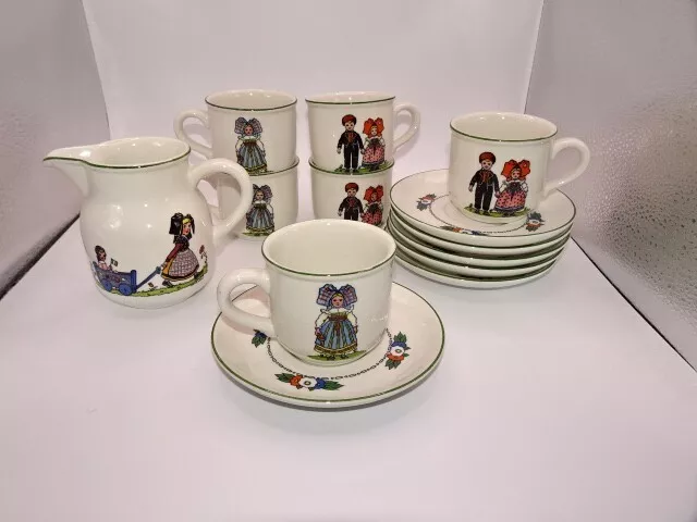 VILLEROY & BOCH SERVICE HANSI lot de 6 tasses et sous tasses a café pot a lait