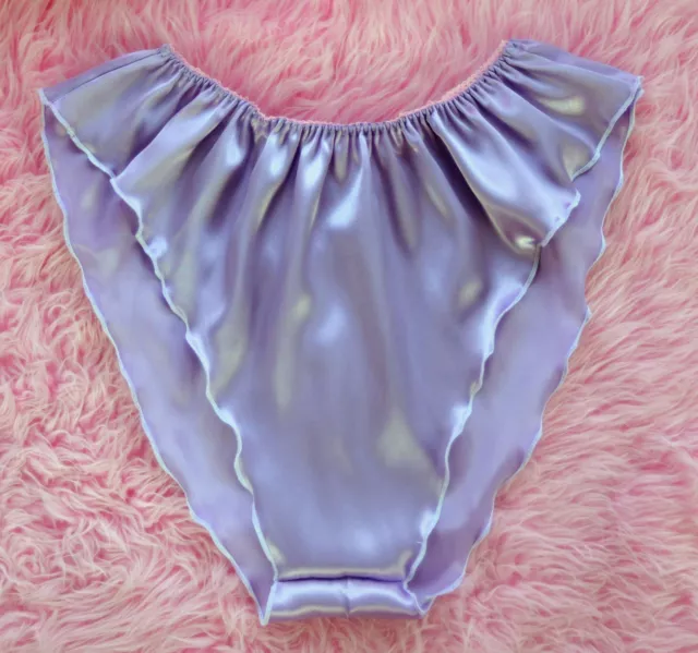 VTG style OMG Lilac Satin silky SHiny ladies high cut flutter panties Slip L XL