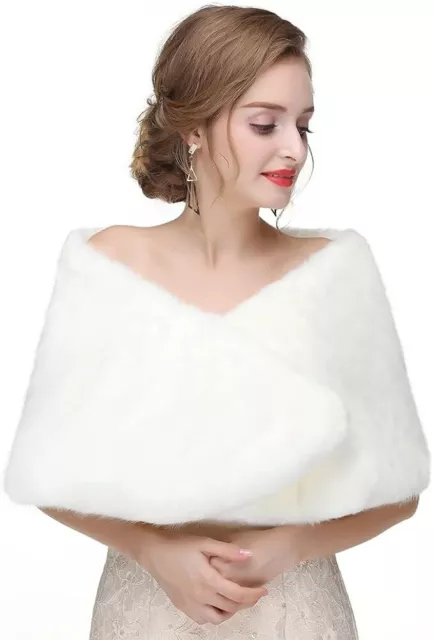 NEW ~ CanB Bride/Wedding Faux Fur Shawl/Wrap/Cape/Stole ~ White ~ Sz: One Size