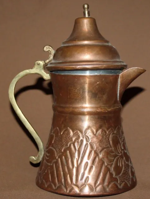 Antique hand made floral copper lidded coffee pot