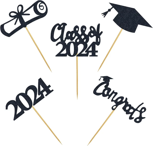 30 PCS GRADUATION Cupcake Toppers 2024 Diploma Grad Cap Cake Toppers