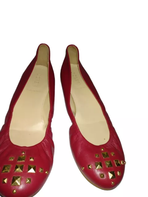 J Crew CeCe Made in ITALY Ballet Flats Shoes Size 8.5  Red leather Gold Studs 3