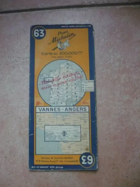 Carte Michelin N° 63 Vannes Angers Annee 1947