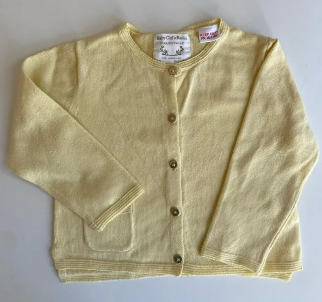 Zara baby girl size 6-9 months yellow knit button up cardigan, GUC