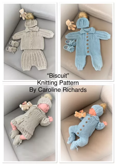 “Biscuit” Multi Piece Knitting pattern for Reborn doll 16 -22” or 0-3 Month Baby