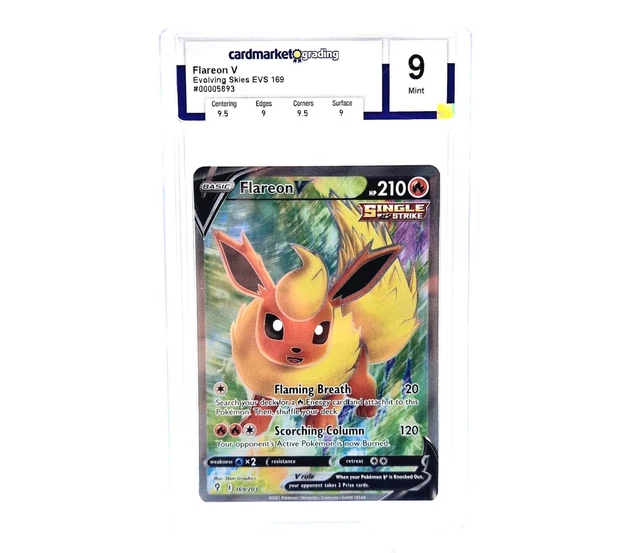 9 Pokemon Flareon V 169/203 EN Cardmarket Grading No PSA Full art Holo Rare