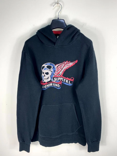 Ralph Lauren Denim & Supply Winged Skull Graphic Men Black Sweatshirt Hoodie