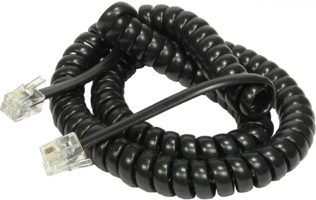 3M Telephone Handset Curly Cord, Rj10 To Rj10 Plug 4P4C Black Coiled Cable/ Lead