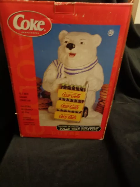 Vintage 2000 Coca Cola Ceramic 13" Delivery Polar Bear Cookie Jar w Original Box