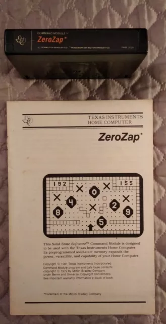 Cartouche Jeu Zerozap (Zero Zap) Ordinateur Texas Instruments Ti 99/4A + Livret