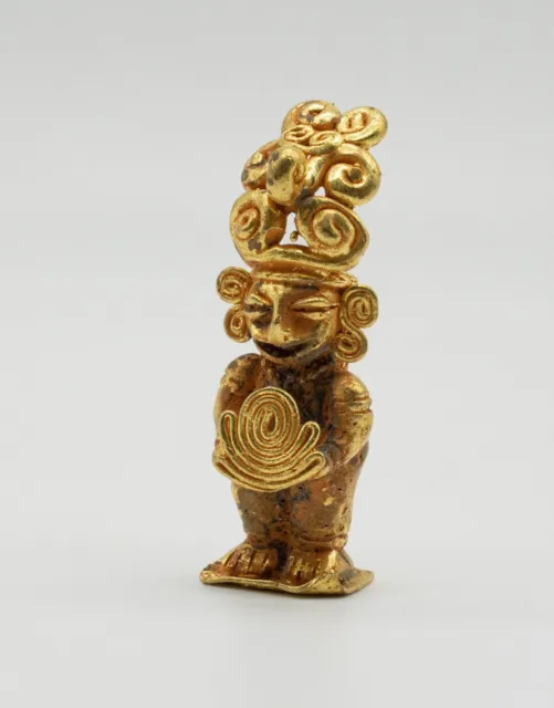 Original Colombian Gold Copper Tumbaga -  Man Standing with Tall Crown