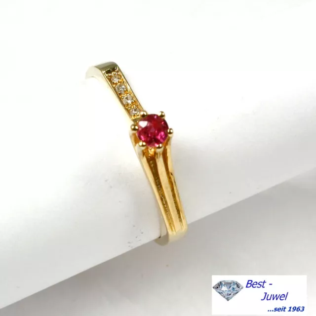 Bague En 585 Or 14 Carat avec Rubis Et Diamant 0,04 Carats