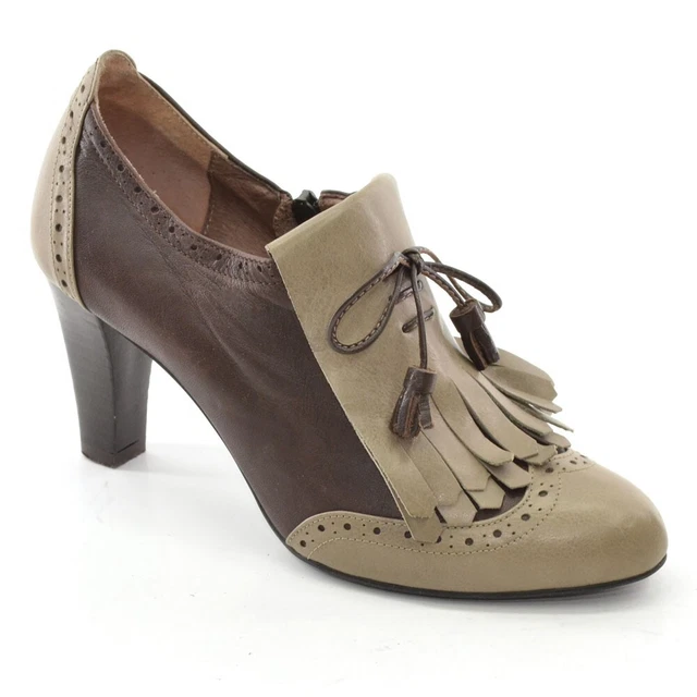 Ladies Saera Kiltie Zip Pumps Booties 37.5 / 7 Brown Leather High Heels Shoes