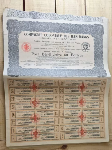 Bon Au Porteur Compagnie Coloniale Des Iles Banks Ancien Papiers Lot De 56