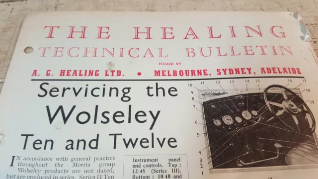 1937 WOLSELEY TEN & TWELVE Healing Australia Technical Bulletin