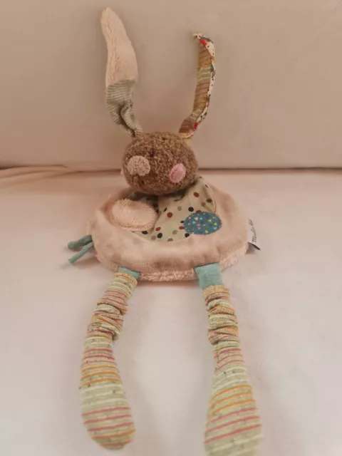 Doudou Plat Lapin Les Jolis Trop Beaux Avec Bras Neuf Moulin Roty Vert Beige