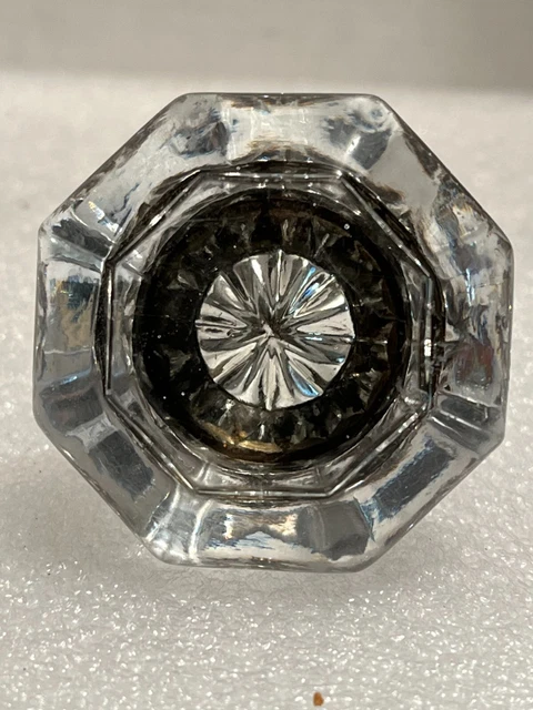 Antique Crystal Glass and Brass Door Knob 8 Point Octagon 2"
