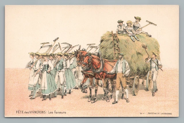 Fete des Vignerons “Faneurs” WINE Vineyard Art—French CPA Antique Vin UDB 1908