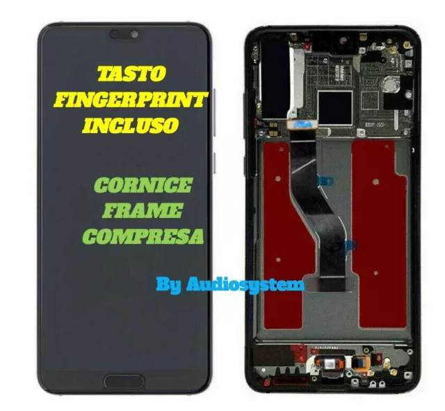 Display+Touch Screen+Tasto +Frame Cornice Per Huawei P20 Pro Clt-L29 Nero Vetro