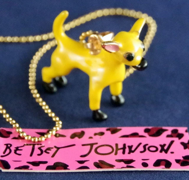 Nwt Betsey Johnson 3-Dimensional Chihuahua Dog Rhinestone Eyes Pendant Necklace