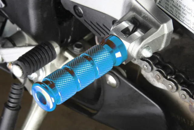 BikeTek Alloy Round Sports Moto Motorcycle Footpegs For Kawasaki Pillion Blue