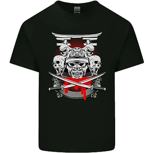 Samurai Skulls Japan Martial Arts MMA Mens Cotton T-Shirt Tee Top