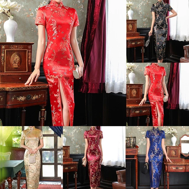 Robe Longue Gothique Dos Nu Pour Femme - Style Cheongsam Fendu - Pour Soirée, Carnaval, Halloween - Tissu Mélange Polyester/coton - 3
