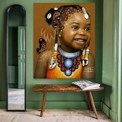 African American Little Girl Cute Poster Print Painting Abstract Canvas Painting