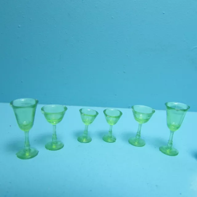 Dollhouse Miniature Chrysnbon Translucent Green Stemware Glass Set CB110TG 2