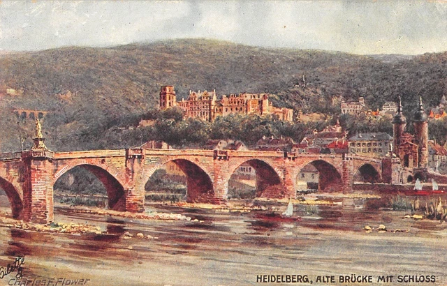 Cpa Illustrateur / Signature / Charles Flower / Heidelberg Alte Brucke Mit Schlo