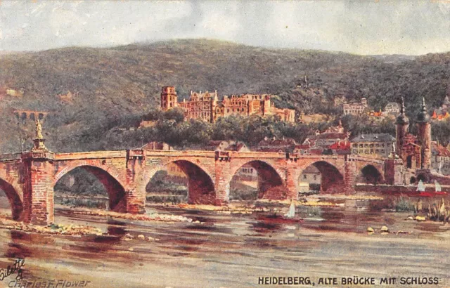 Cpa Illustrator / Signature / Charles Flower / Heidelberg Old Bridge With Castle