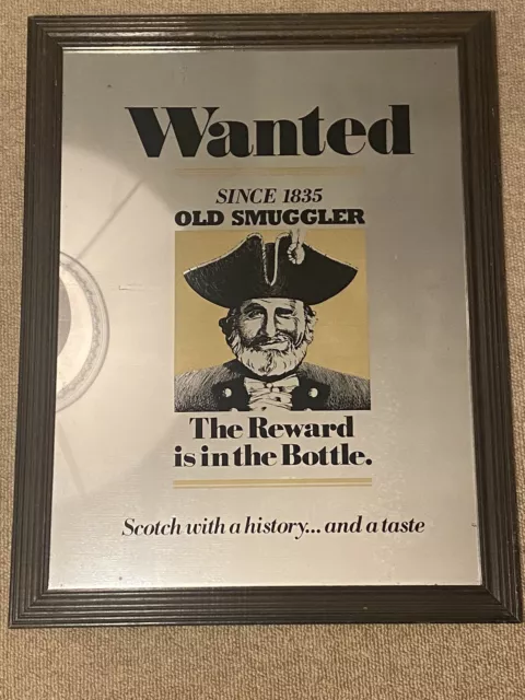 OLD SMUGGLER ‘WANTED’ SCOTCH WHISKEY - Advertising Mirror RARE Man Cave Pub Etc