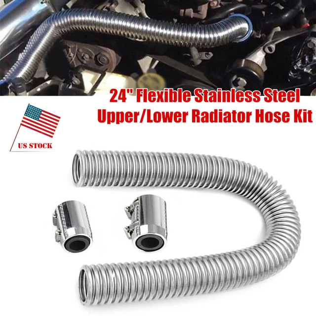 US 24" Flexible Radiator Hose Upper/Lower Kit Stainless Steel w/Adjustable Clamp