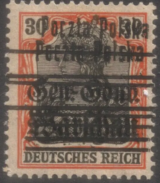 Poland,"Poczta Polska" o/p on germania stamps,# 14 with a double overprint