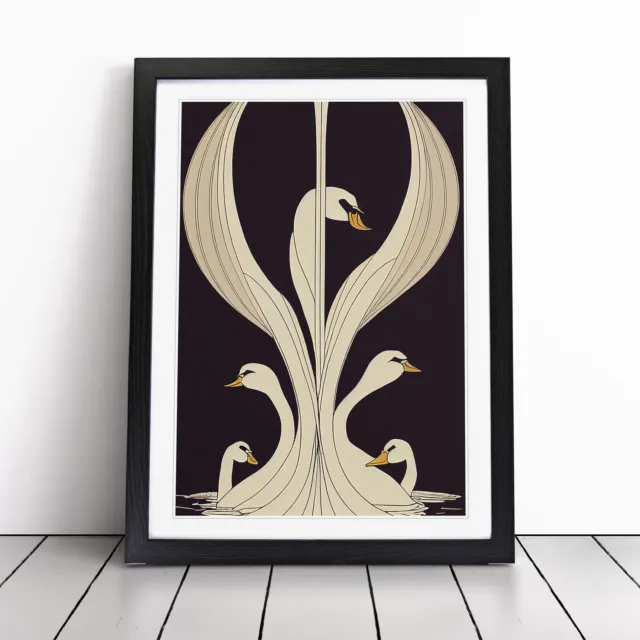 Art Nouveau Swan Wall Art Print Framed Canvas Picture Poster Decor Living Room