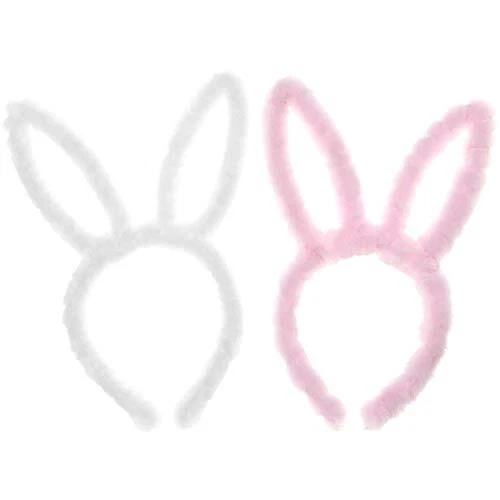 White Pink Furry Bunny Ears Set of Two Costume Fashion Headbands