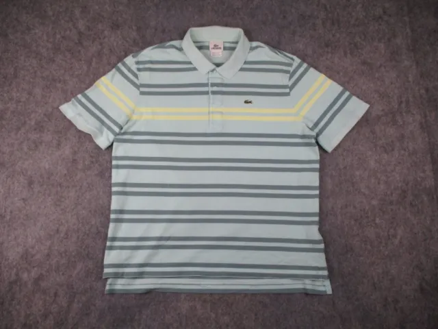 Lacoste Polo Shirt Mens Size 7 Blue Short Sleeve Golf Striped Croc Cotton Adult