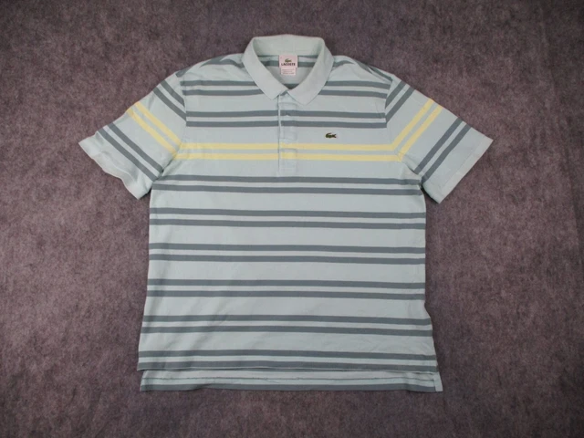 Lacoste Polo Shirt Mens Size 7 Blue Short Sleeve Golf Striped Croc Cotton Adult