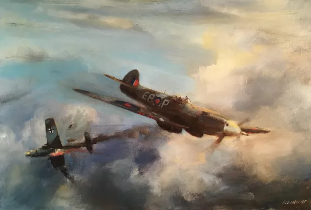 MARTIN ULBRICHT ORIGINAL Spitfire Griffon mk 14  Focke WW2 RAF WAR OIL PAINTING