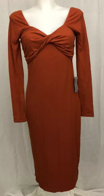 NWT Charles Henry Long Sleeve Ribbed Stretch Midi Dress Sz S Persimmon